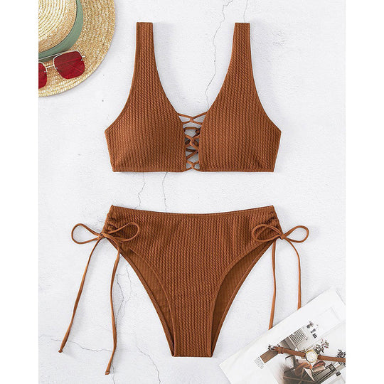 Damen Bikiniset mit raffiniertem Bindedesign und hochgeschnittenem Unterteil R&B