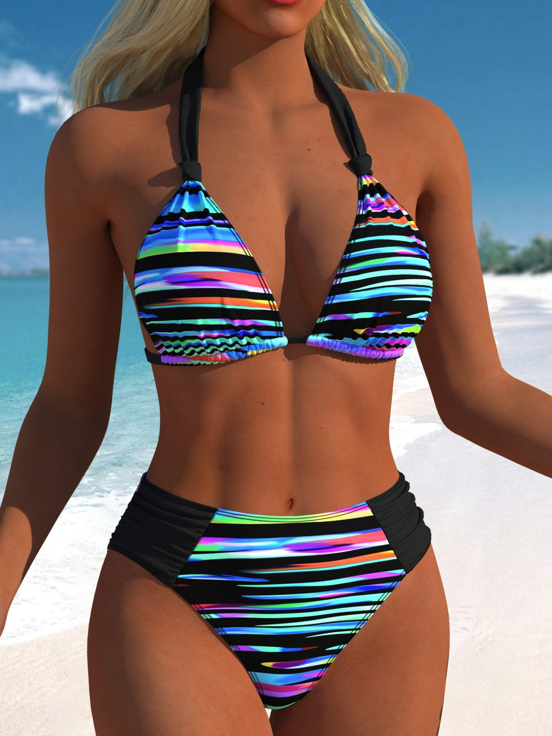 Damen Bikini-Set mit modernen Polka-Dots und hoch taillierter Bikini-Hose R&B