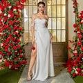 Damen Elegantes Abendkleid mit schulterfreien Ärmeln und hohem Beinschlitz R&B