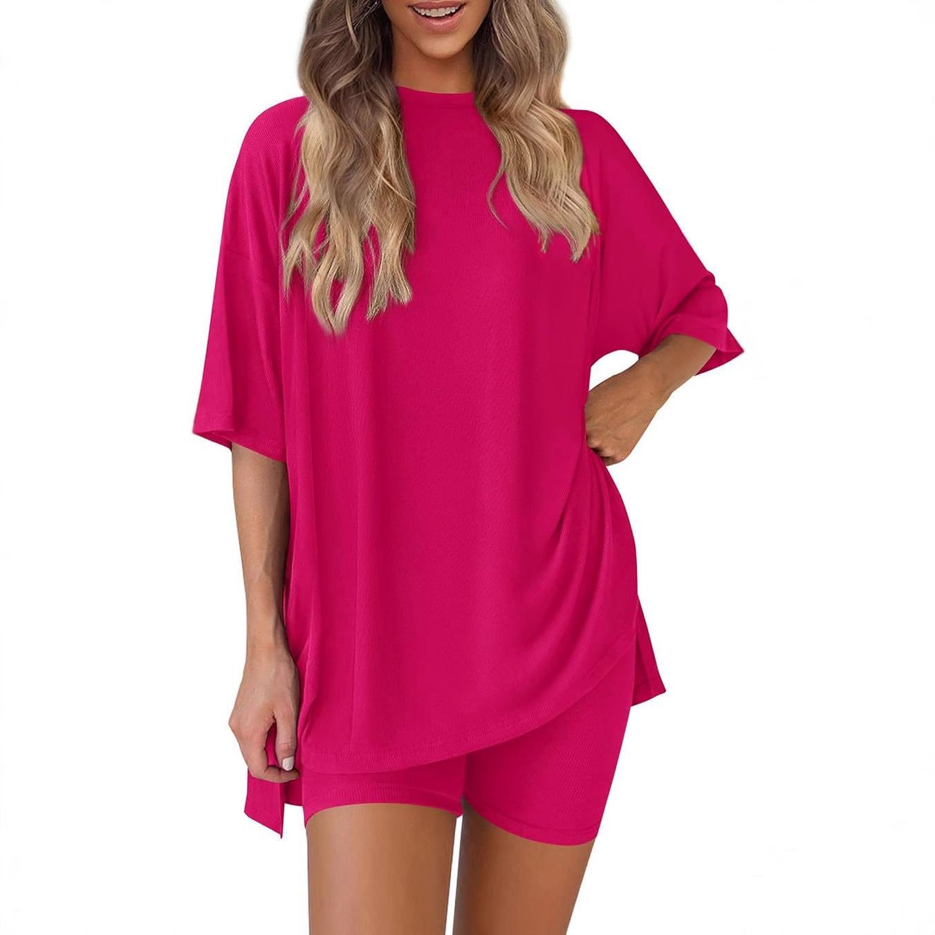 Damen Kurzes Pyjama-Set mit lockerem Shirt und Shorts R&B