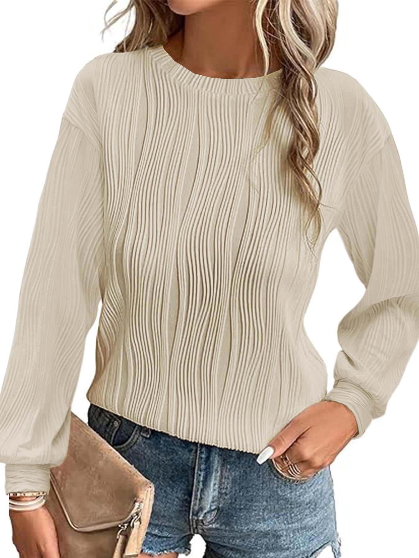 Damen plissierter Langarm-Pullover R&B