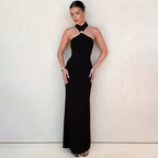 Damen Bodenlanges Abendkleid mit elegantem Halterneck R&B
