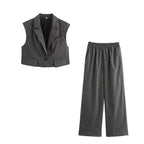 Damen weite Business-Hose mit elastischem Bund und feinen Streifen R&B