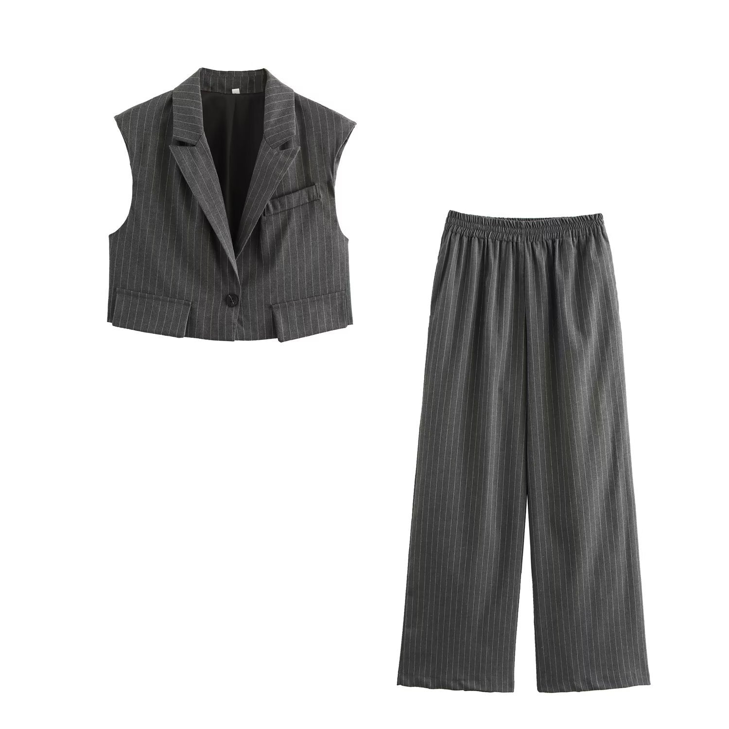 Damen weite Business-Hose mit elastischem Bund und feinen Streifen R&B