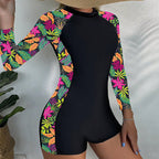 Damen Einteiler Schwimmanzug mit floralem Langarm-Design
