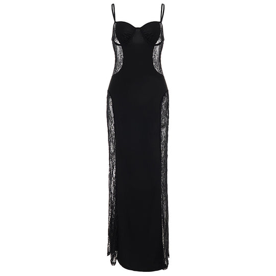 Damen Spitzen-Midi-Kleid mit transparenter Seitenpartie und verführerischem Design R&B