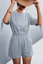 Damen Jumpsuit mit luftiger Passform und modischen Ärmelbändern R&B