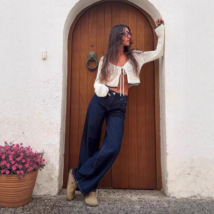 Damen Weite High-Waist Denim-Jeans mit bequemem Sitz