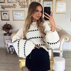 Damen Grobstrickpullover mit voluminösen Ärmeln und strukturiertem Muster R&B