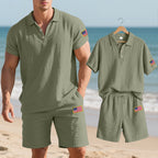 Herren Polo- und Shorts-Set mit gesticktem Länderflaggen-Motiv