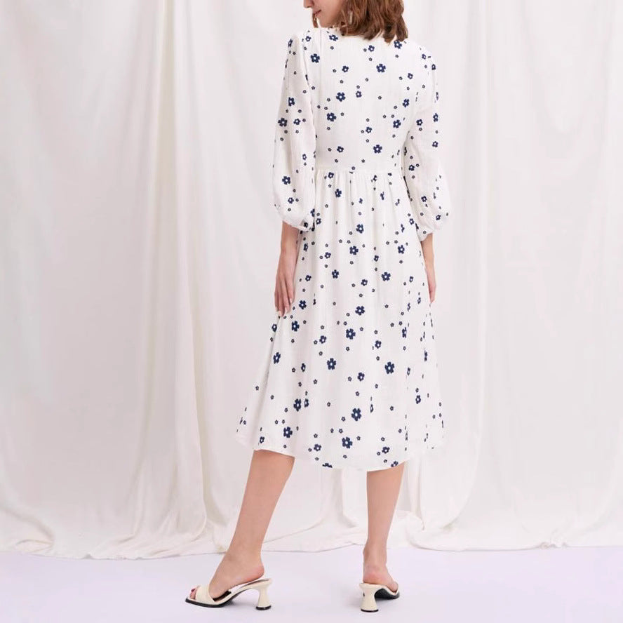 Damen Maxikleid mit floralem Muster und eleganten Puffärmeln R&B