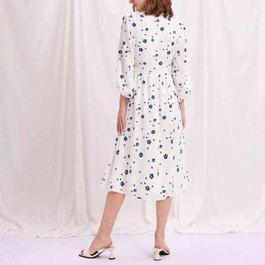 Damen Maxikleid mit floralem Muster und eleganten Puffärmeln R&B