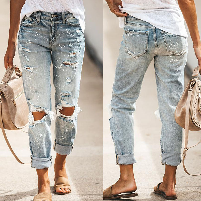 Damen Destroyed Boyfriend Jeans mit lässigen Details R&B
