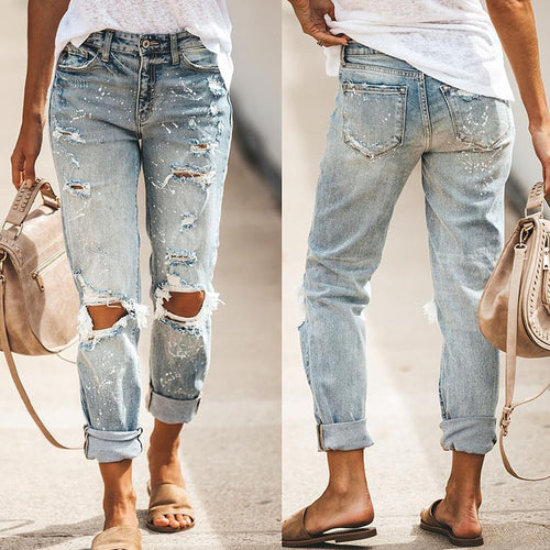 Damen Destroyed Boyfriend Jeans mit lässigen Details R&B
