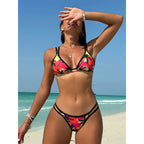 Damen Triangel-Bikini mit doppelten Trägern und trendigem Palmendruck R&B