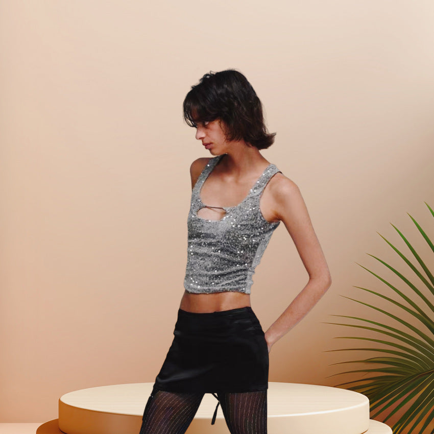 Damen Funktionsreiche Strass-Pailletten Top R&B