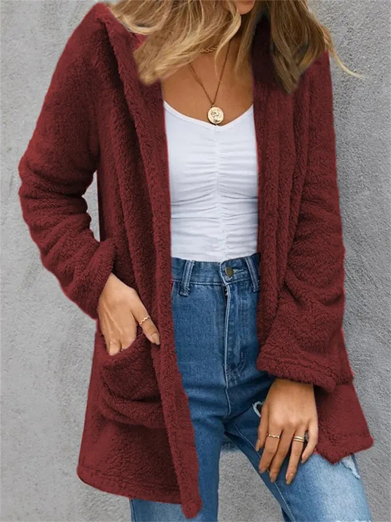Damen Flauschige Cardiganjacke mit praktischen Taschen und lässigem Schnitt R&B