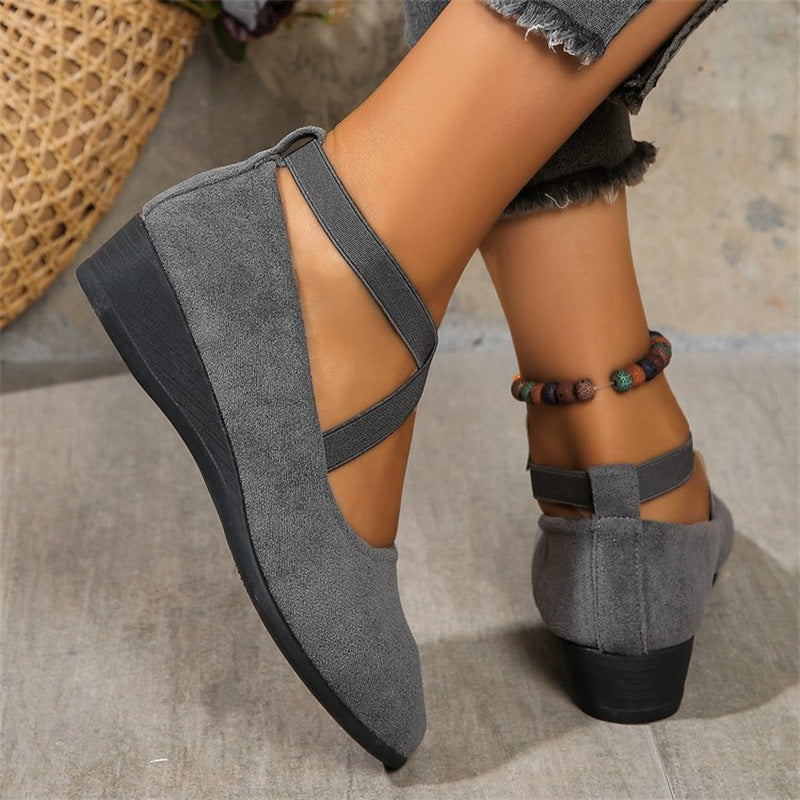 Damen elegante Wedge-Pantoletten mit überkreuzten Riemen und komfortablem Fußbett R&B
