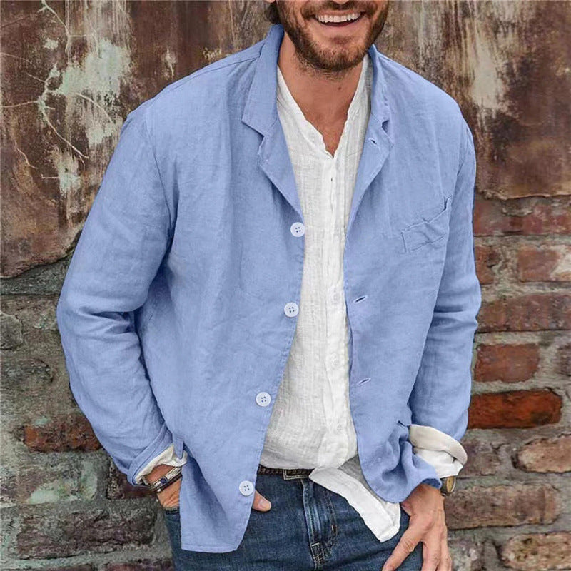 Herren lässige Leinenjacke mit dekorativen Knopfdetails und minimalistischer Schnittführung R&B