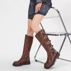 Damen Stiefel mit modischen Schnallen und robustem Blockabsatz R&B