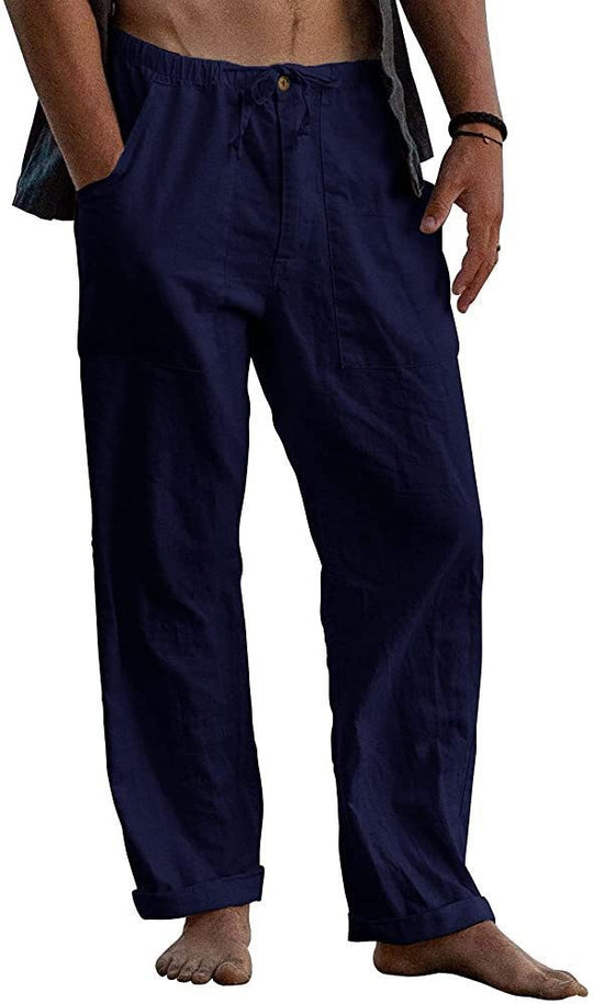 Herren Relaxed Fit Leinenhose mit elastischem Bund und praktischen Taschen R&B