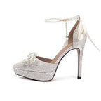 Damen elegante High Heel Sandalen mit zierlicher Schleifenverzierung R&B