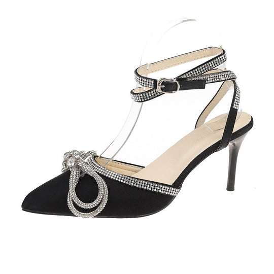 Damen nan spitze Riemchen-Pumps mit funkelnder Strass-Schleifenapplikation und verstellbarem Knöchelriemen R&B