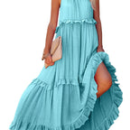 Damen Maxikleid mit Rüschendetails und luftiger Silhouette R&B