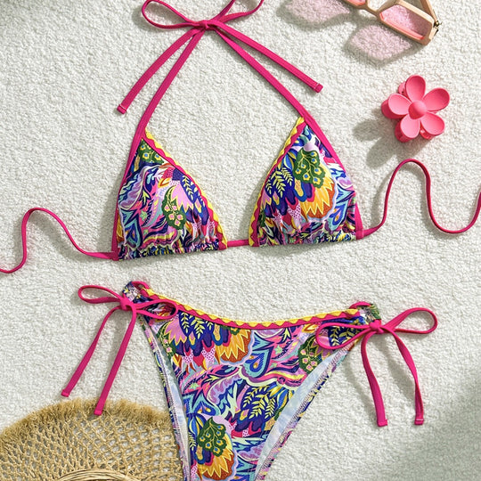 Damen Triangel-Bikini-Set mit buntem Muster R&B