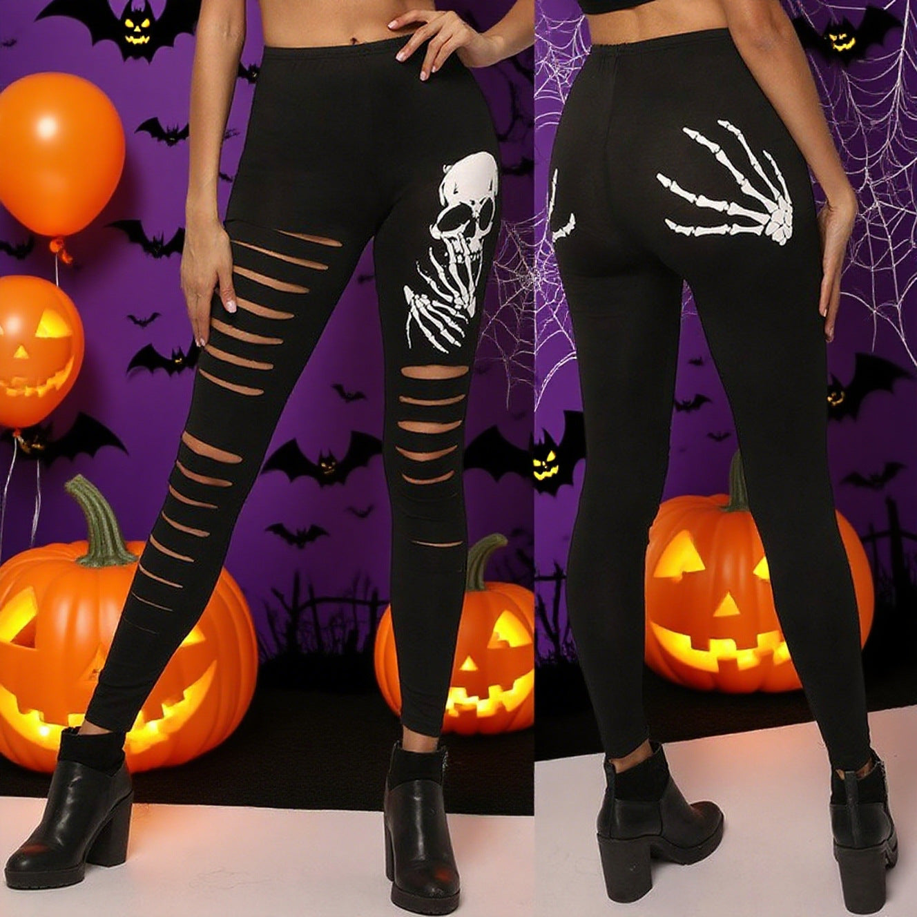 Damen Leggings mit kreativen Cut-Outs und Totenkopf-Design