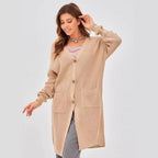 Damen Grobstrick-Cardigan mit schlichten Holzknöpfen und praktischen Taschen R&B