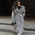 Damen Langer Trenchcoat aus weichem Wildlederimitat mit modischen Details R&B