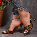 Damen High Heel Pantoletten mit Leopardenmuster