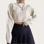 Damen kuscheliger Cropped Pullover mit Zopfmuster R&B