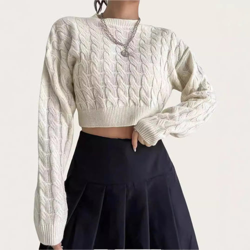Damen kuscheliger Cropped Pullover mit Zopfmuster R&B