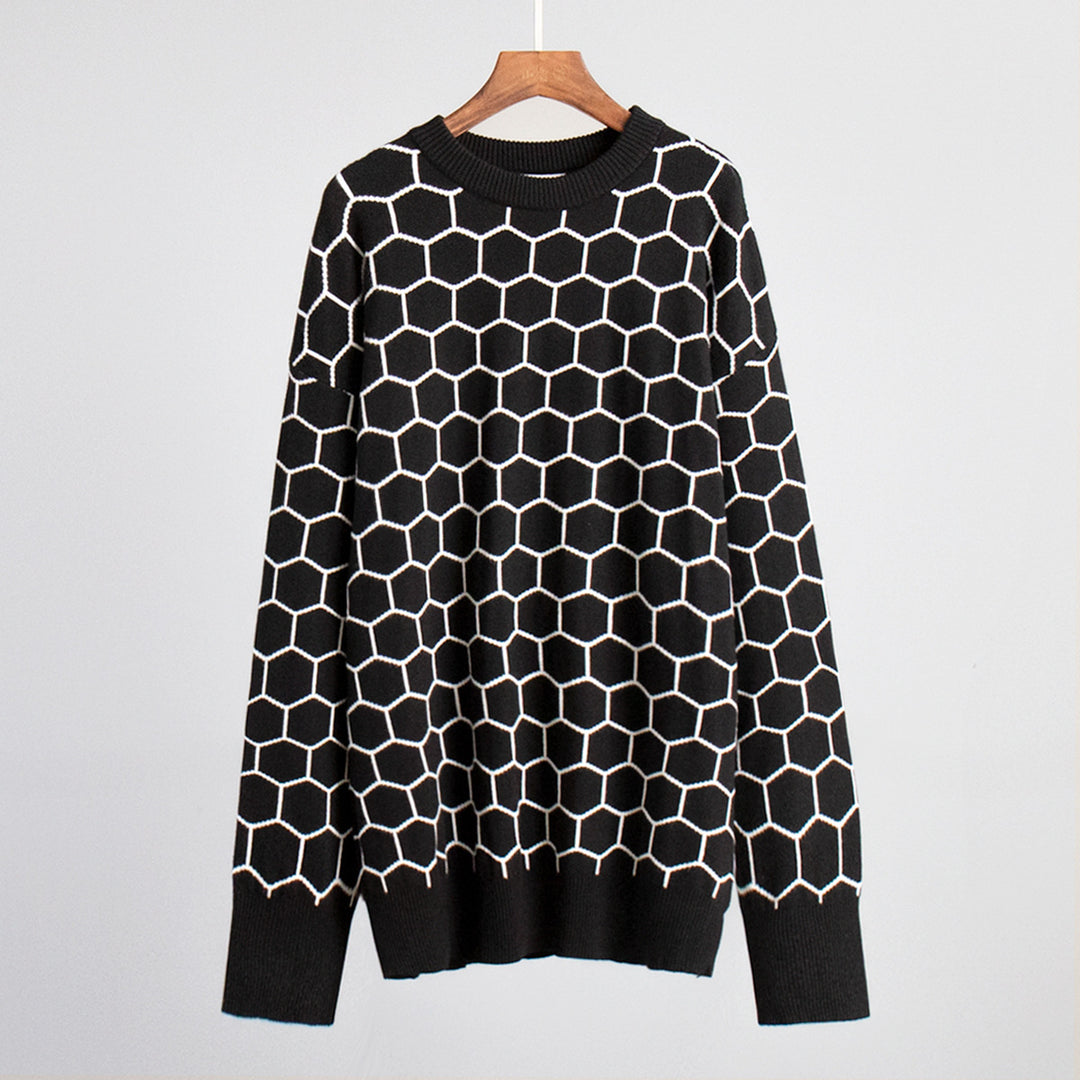 Damen Kreativer Strickpullover mit Wabenmuster R&B