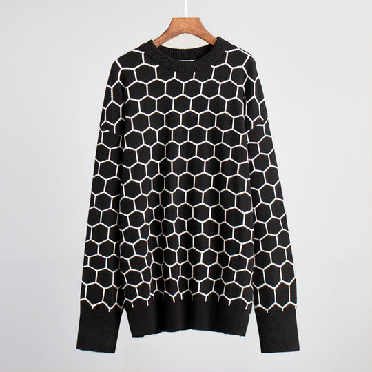 Damen Kreativer Strickpullover mit Wabenmuster R&B