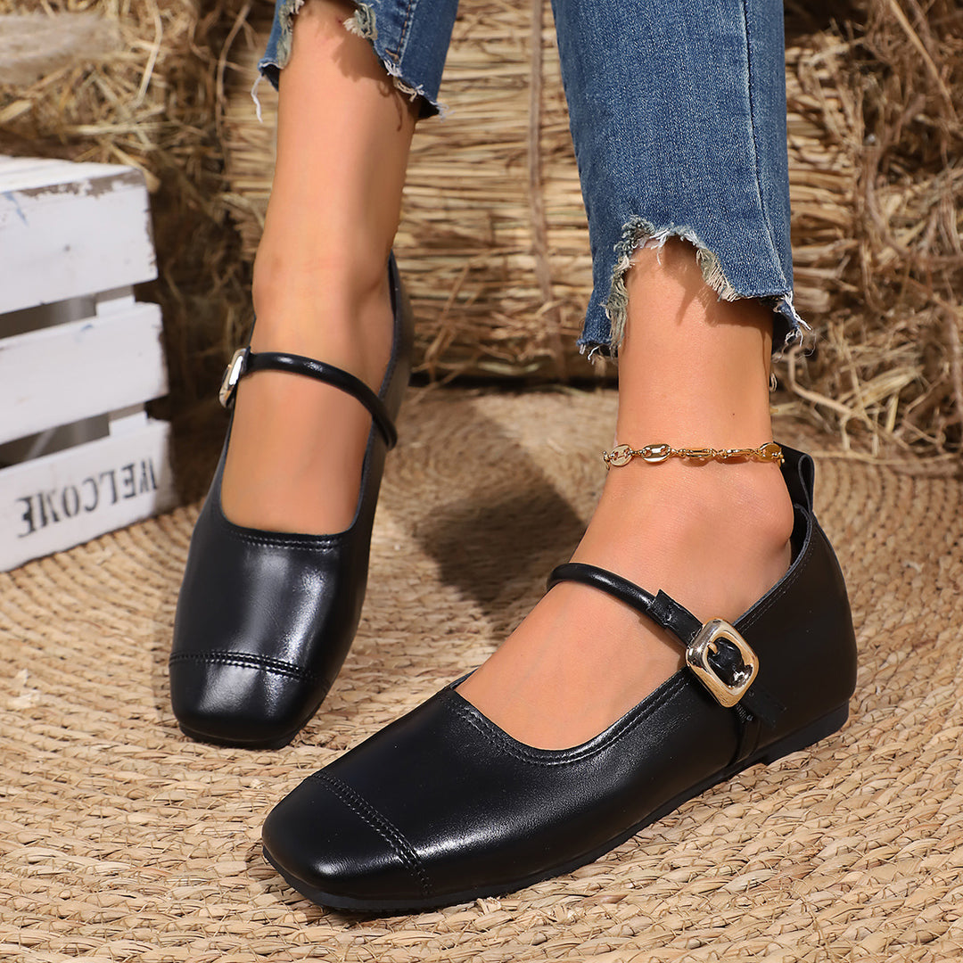Damen klassische Ballerinas mit elegantem Schnallen-Detail R&B