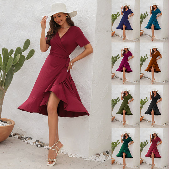 Damen Elegantes Wickelkleid mit schwungvollem Saum und praktischen Seitentaschen R&B