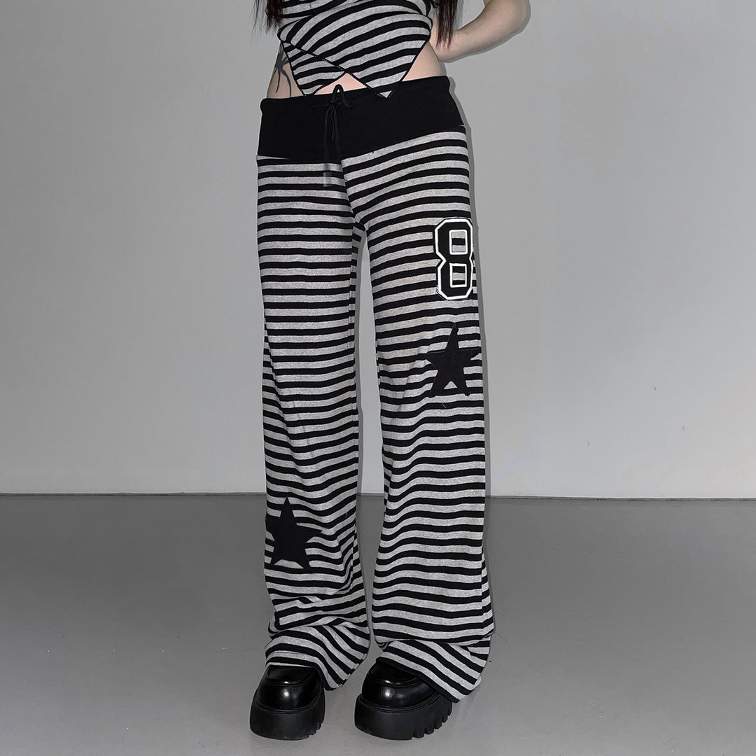 Damen Freizeithose mit gestreiftem Muster und praktischen Seitentaschen R&B