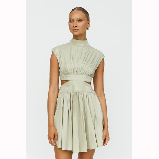 Damen elegantes Kleid mit Cut-Out-Design und hohem Kragen R&B
