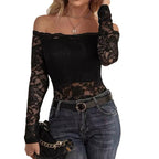 Damen Off-Shoulder Spitze Bodybluse R&B
