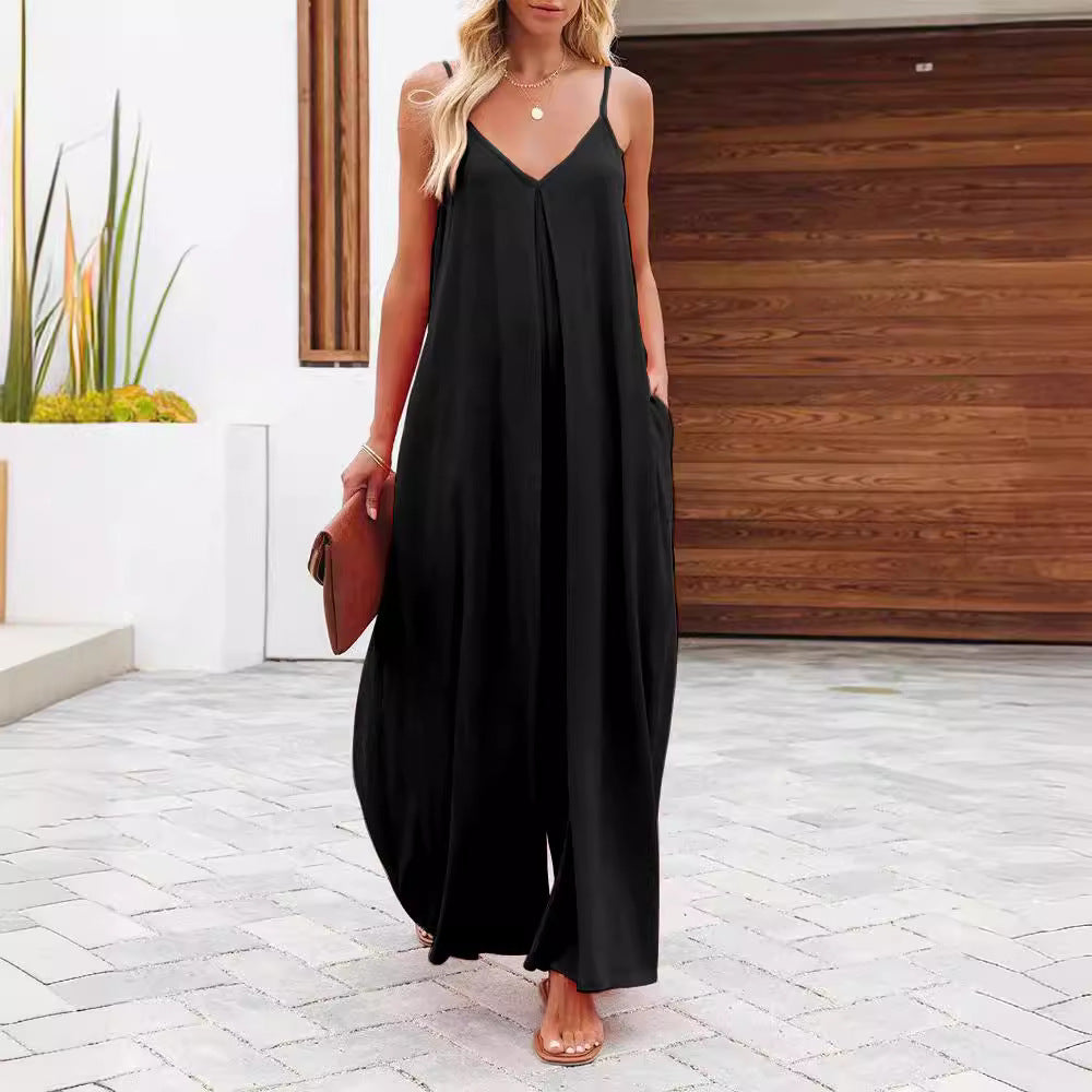 Damen Maxikleid mit v-ausschnitt und fließendem Schnitt R&B