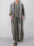 Herren nan lockerer Kaftan aus Leinenmischung mit Knopfleiste und aufgesetzten Taschen R&B