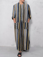 Herren nan lockerer Kaftan aus Leinenmischung mit Knopfleiste und aufgesetzten Taschen R&B