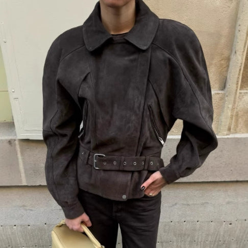 Damen modische Jacke mit weitem Schnitt aus Wildleder R&B