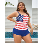 Damen Badeanzug-Set mit patriotischem Design und seitlichen Rüschendetails R&B