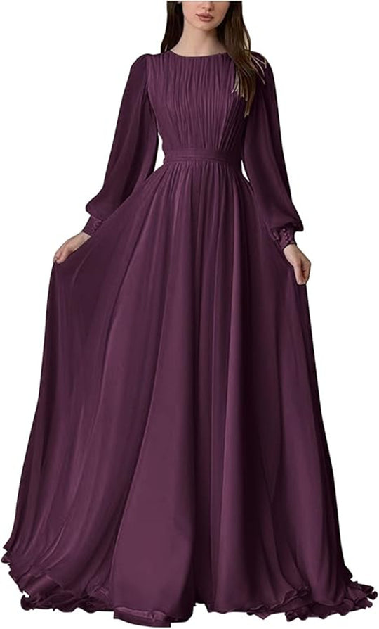 Damen Maxi-Party Kleid mit langen fließenden Ärmeln und Spitzenakzenten R&B