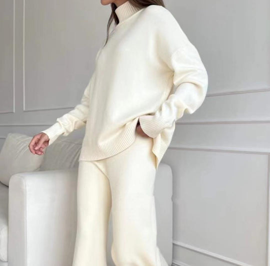 Damen Lässiges Strickset mit hohem Kragen und weitem Bein R&B