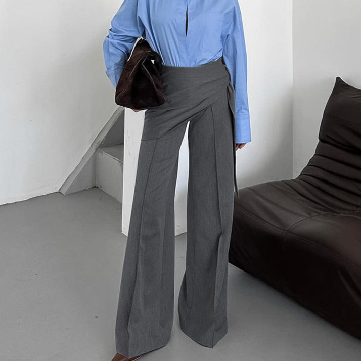 Damen Elegante Wickelhose mit weitem Bein und tailliertem Bund R&B